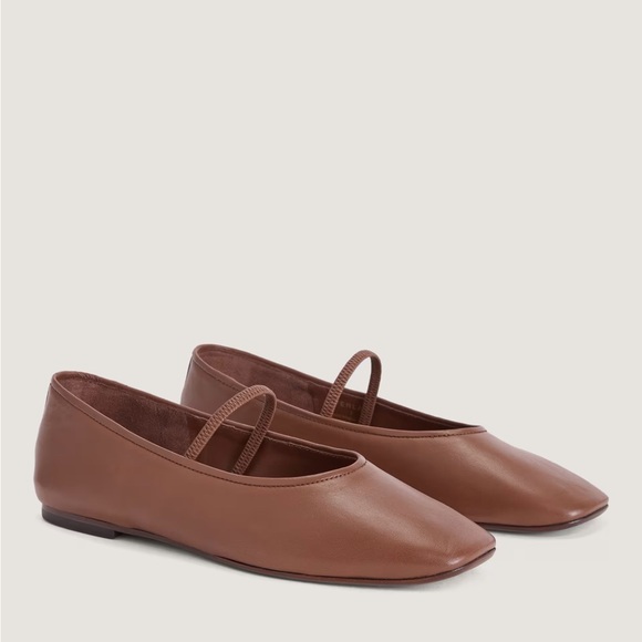 EVERLANE The Day Mary Jane Flats Rum Brown Leather Stretch Slip On Size 8 NEW - Picture 1 of 13